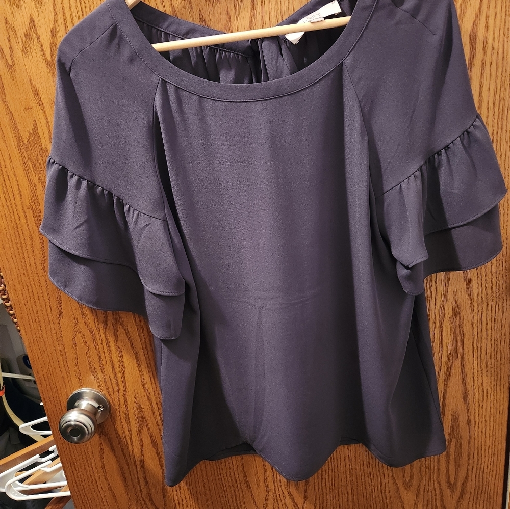 LOFT Tie-back Blouse, size medium Costal Gray